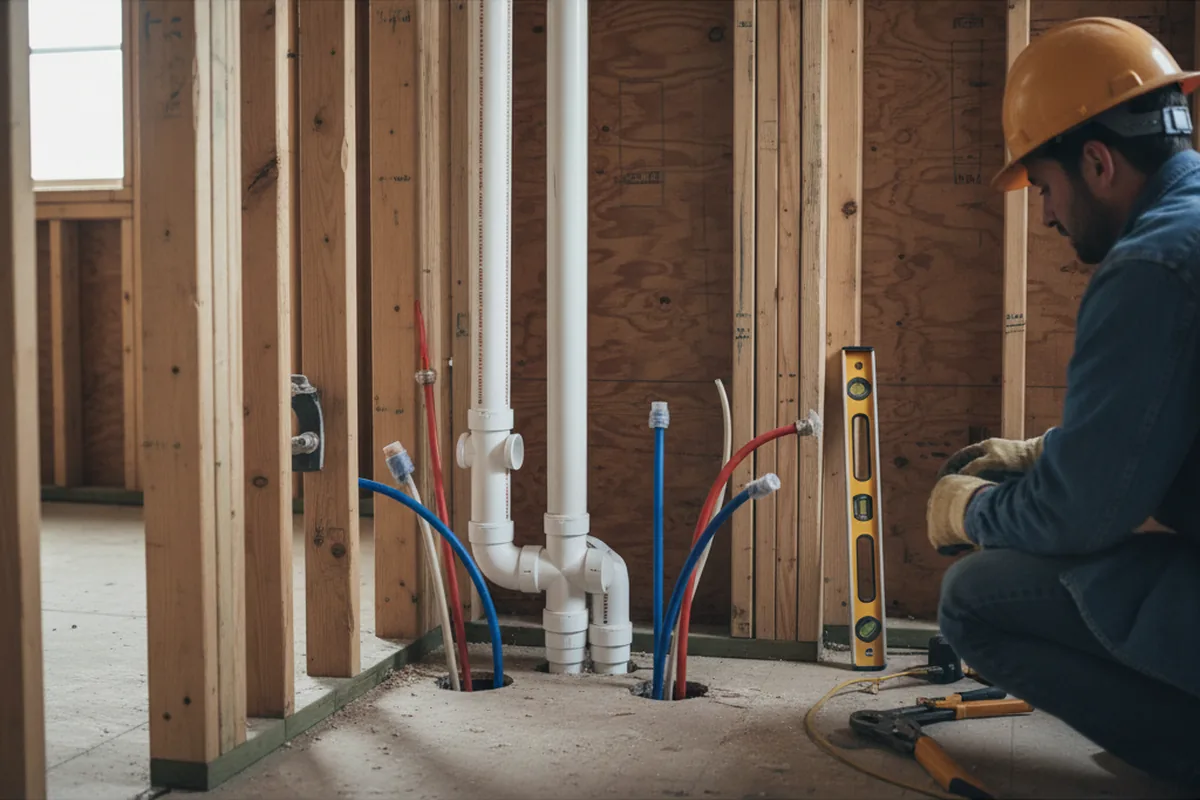 Drain and supply rough-in during Sump Pump Repair in Lincoln